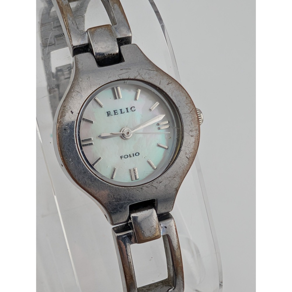 Relic by Fossil Watch Women 22mm‎ Case MOP Dial 6.75" Silver Band- New Battery